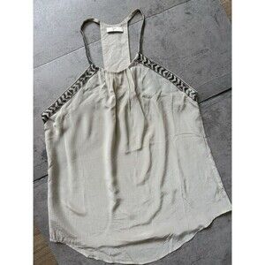 JOIE Womens 100% Silk Beaded Tank Top Beige Satin Boho Halter Handmad Date Night